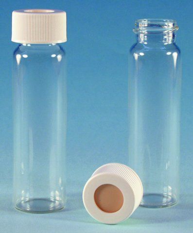 EPA Vials, white polypropylene screw top hole cap, pre-cleaned and assembled