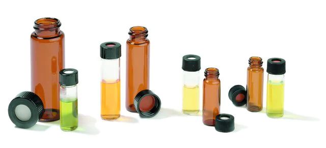 Vials, screw top with polypropylene open-top cap, pre-assembled, pkg of 100