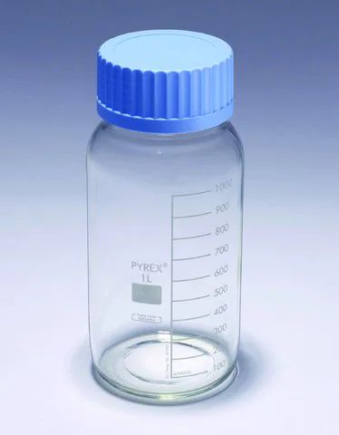 Pyrex<sup>®</sup> Media-Lab Bottles, wide mouth, with polypropylene cap and pouring ring, with printed trace code