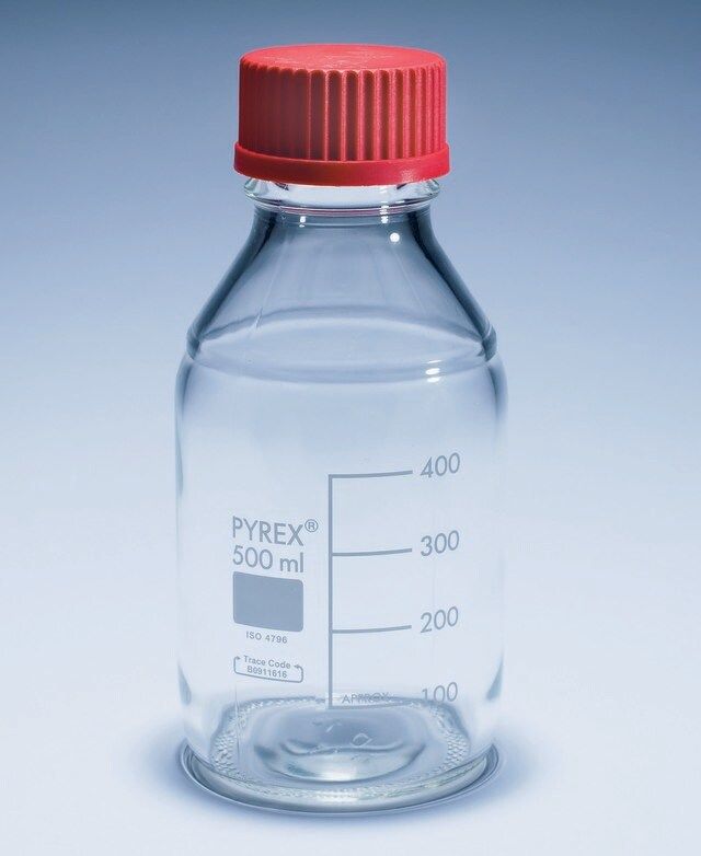 Pyrex<sup>®</sup> Media-Lab Bottles, with high temperature cap and pouring ring, with printed trace code