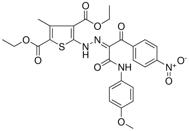 DIETHYL 5-{(2Z)-2-[2-(4-METHOXYANILINO)-1-(4-NITROBENZOYL)-2-OXOETHYLIDENE]HYDRAZINO}-3-METHYL-2,4-THIOPHENEDICARBOXYLATE