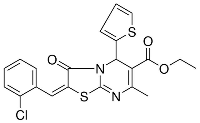 ETHYL (2E)-2-(2-CHLOROBENZYLIDENE)-7-METHYL-3-OXO-5-(2-THIENYL)-2,3-DIHYDRO-5H-[1,3]THIAZOLO[3,2-A]PYRIMIDINE-6-CARBOXYLATE