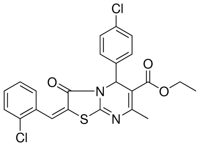 ETHYL (2E)-2-(2-CHLOROBENZYLIDENE)-5-(4-CHLOROPHENYL)-7-METHYL-3-OXO-2,3-DIHYDRO-5H-[1,3]THIAZOLO[3,2-A]PYRIMIDINE-6-CARBOXYLATE