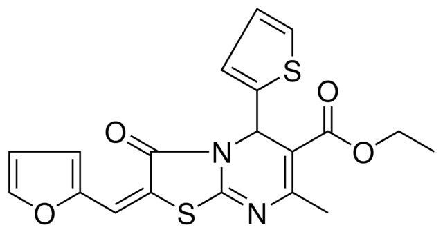 ETHYL (2E)-2-(2-FURYLMETHYLENE)-7-METHYL-3-OXO-5-(2-THIENYL)-2,3-DIHYDRO-5H-[1,3]THIAZOLO[3,2-A]PYRIMIDINE-6-CARBOXYLATE