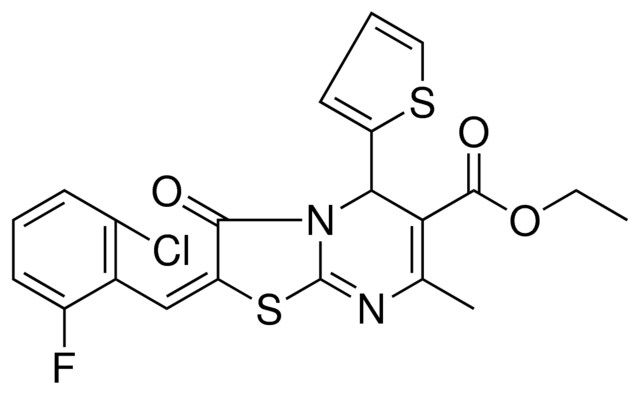 ETHYL (2E)-2-(2-CHLORO-6-FLUOROBENZYLIDENE)-7-METHYL-3-OXO-5-(2-THIENYL)-2,3-DIHYDRO-5H-[1,3]THIAZOLO[3,2-A]PYRIMIDINE-6-CARBOXYLATE