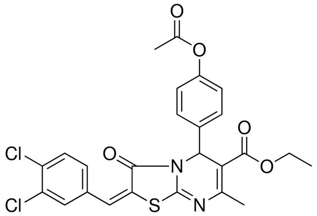 ETHYL (2E)-5-[4-(ACETYLOXY)PHENYL]-2-(3,4-DICHLOROBENZYLIDENE)-7-METHYL-3-OXO-2,3-DIHYDRO-5H-[1,3]THIAZOLO[3,2-A]PYRIMIDINE-6-CARBOXYLATE