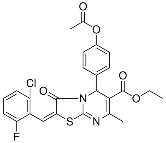 ETHYL (2E)-5-[4-(ACETYLOXY)PHENYL]-2-(2-CHLORO-6-FLUOROBENZYLIDENE)-7-METHYL-3-OXO-2,3-DIHYDRO-5H-[1,3]THIAZOLO[3,2-A]PYRIMIDINE-6-CARBOXYLATE