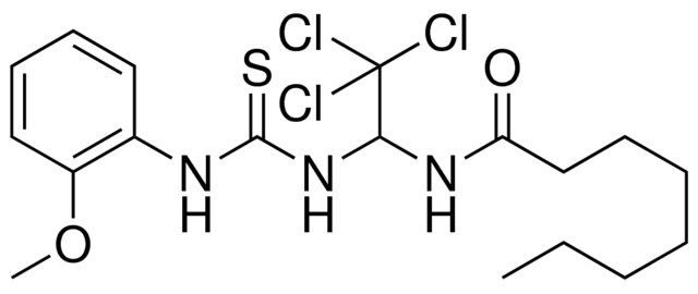 OCTANOIC ACID (2,2,2-TRICHLORO-1-(3-(2-METHOXY-PHENYL)-THIOUREIDO)-ETHYL)-AMIDE