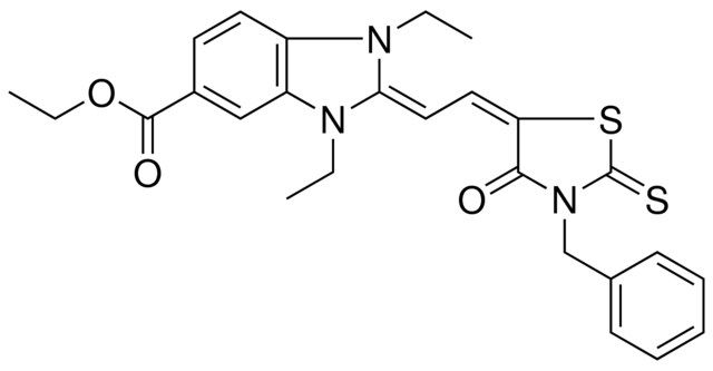 ETHYL (2E)-2-[(2E)-2-(3-BENZYL-4-OXO-2-THIOXO-1,3-THIAZOLIDIN-5-YLIDENE)ETHYLIDENE]-1,3-DIETHYL-2,3-DIHYDRO-1H-BENZIMIDAZOLE-5-CARBOXYLATE