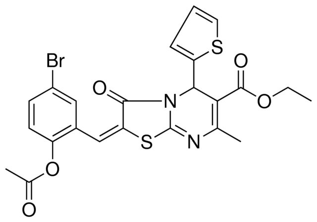 ETHYL (2E)-2-[2-(ACETYLOXY)-5-BROMOBENZYLIDENE]-7-METHYL-3-OXO-5-(2-THIENYL)-2,3-DIHYDRO-5H-[1,3]THIAZOLO[3,2-A]PYRIMIDINE-6-CARBOXYLATE