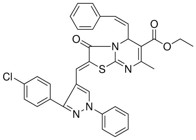 ETHYL (2Z)-2-{[3-(4-CHLOROPHENYL)-1-PHENYL-1H-PYRAZOL-4-YL]METHYLENE}-7-METHYL-3-OXO-5-[(Z)-2-PHENYLETHENYL]-2,3-DIHYDRO-5H-[1,3]THIAZOLO[3,2-A]PYRIMIDINE-6-CARBOXYLATE