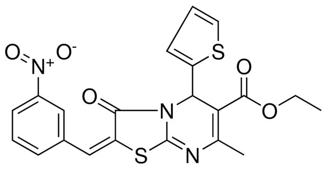 ETHYL (2E)-7-METHYL-2-(3-NITROBENZYLIDENE)-3-OXO-5-(2-THIENYL)-2,3-DIHYDRO-5H-[1,3]THIAZOLO[3,2-A]PYRIMIDINE-6-CARBOXYLATE