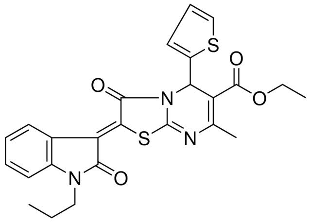 ETHYL (2Z)-7-METHYL-3-OXO-2-(2-OXO-1-PROPYL-1,2-DIHYDRO-3H-INDOL-3-YLIDENE)-5-(2-THIENYL)-2,3-DIHYDRO-5H-[1,3]THIAZOLO[3,2-A]PYRIMIDINE-6-CARBOXYLATE