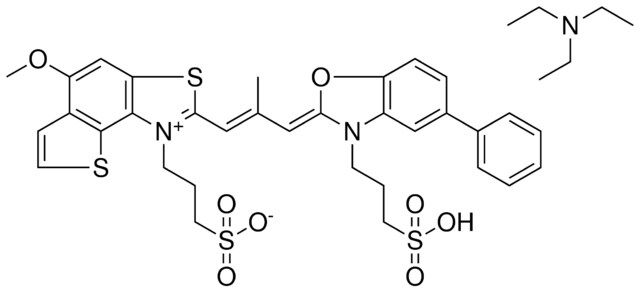 3-{5-METHOXY-2-[(1E,3Z)-2-METHYL-3-(5-PHENYL-3-(3-SULFOPROPYL)-1,3-BENZOXAZOL-2(3H)-YLIDENE)-1-PROPENYL]THIENO[2,3-E][1,3]BENZOTHIAZOL-1-IUM-1-YL}-1-PROPANESULFONATE COMPOUND WITH N,N,N-TRIETHYLAMINE