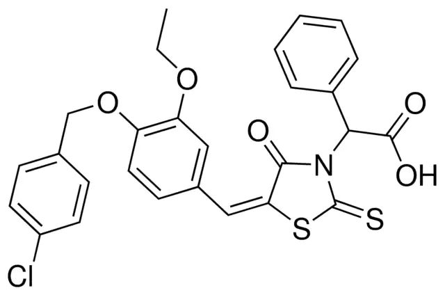 ((5E)-5-{4-[(4-CHLOROBENZYL)OXY]-3-ETHOXYBENZYLIDENE}-4-OXO-2-THIOXO-1,3-THIAZOLIDIN-3-YL)(PHENYL)ACETIC ACID