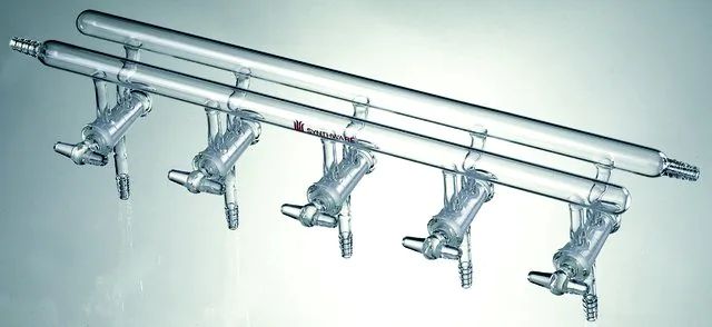 Synthware<sup>TM</sup> all-glass vacuum/inert gas manifold with hollow high vacuum stopcocks