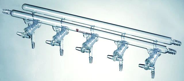 Synthware<sup>TM</sup> all-glass vacuum/inert gas manifold with hollow high vacuum stopcocks