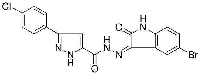 N'-[(3Z)-5-BROMO-2-OXO-1,2-DIHYDRO-3H-INDOL-3-YLIDENE]-3-(4-CHLOROPHENYL)-1H-PYRAZOLE-5-CARBOHYDRAZIDE