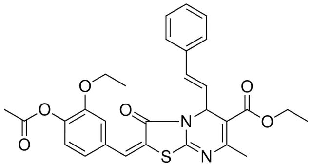 ETHYL (2E)-2-[4-(ACETYLOXY)-3-ETHOXYBENZYLIDENE]-7-METHYL-3-OXO-5-[(E)-2-PHENYLETHENYL]-2,3-DIHYDRO-5H-[1,3]THIAZOLO[3,2-A]PYRIMIDINE-6-CARBOXYLATE