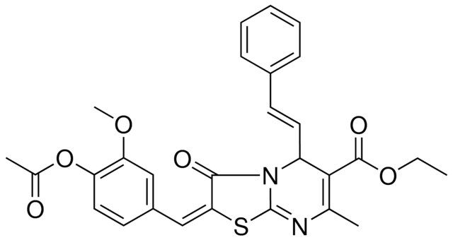 ETHYL (2E)-2-[4-(ACETYLOXY)-3-METHOXYBENZYLIDENE]-7-METHYL-3-OXO-5-[(E)-2-PHENYLETHENYL]-2,3-DIHYDRO-5H-[1,3]THIAZOLO[3,2-A]PYRIMIDINE-6-CARBOXYLATE