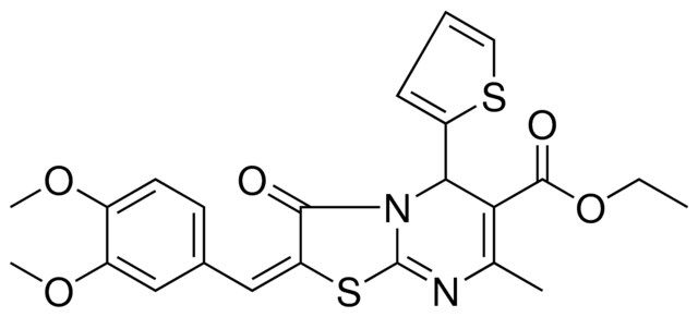 ETHYL (2E)-2-(3,4-DIMETHOXYBENZYLIDENE)-7-METHYL-3-OXO-5-(2-THIENYL)-2,3-DIHYDRO-5H-[1,3]THIAZOLO[3,2-A]PYRIMIDINE-6-CARBOXYLATE