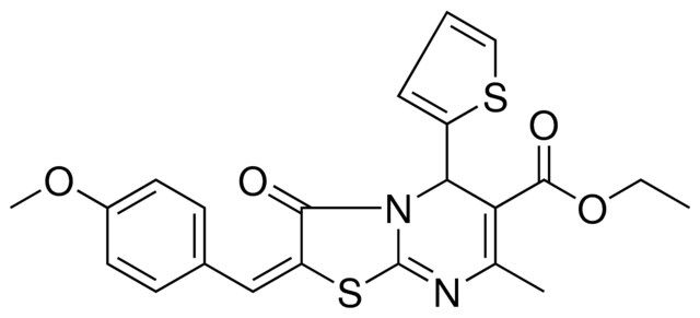 ETHYL (2E)-2-(4-METHOXYBENZYLIDENE)-7-METHYL-3-OXO-5-(2-THIENYL)-2,3-DIHYDRO-5H-[1,3]THIAZOLO[3,2-A]PYRIMIDINE-6-CARBOXYLATE