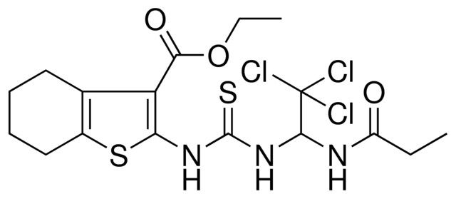 ETHYL 2-[({[2,2,2-TRICHLORO-1-(PROPIONYLAMINO)ETHYL]AMINO}CARBOTHIOYL)AMINO]-4,5,6,7-TETRAHYDRO-1-BENZOTHIOPHENE-3-CARBOXYLATE