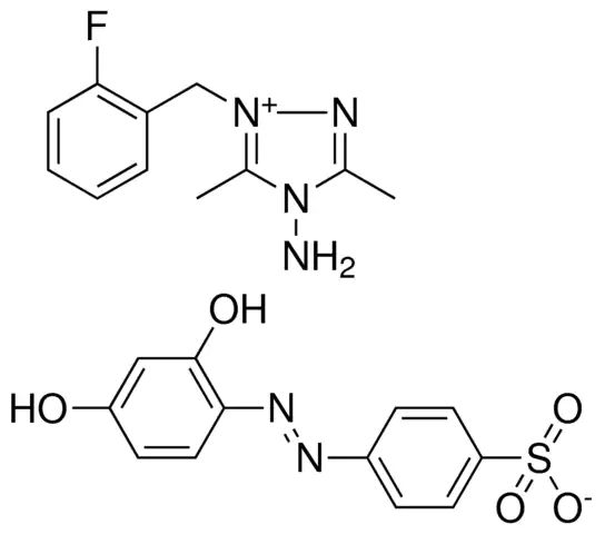 4-AMINO-1-(2-FLUOROBENZYL)-3,5-DIMETHYL-4H-1,2,4-TRIAZOL-1-IUM 4-[(E)-(2,4-DIHYDROXYPHENYL)DIAZENYL]BENZENESULFONATE