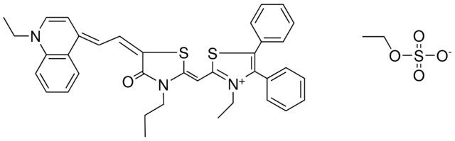 3-ETHYL-2-((Z)-{(5E)-5-[(2E)-2-(1-ETHYL-4(1H)-QUINOLINYLIDENE)ETHYLIDENE]-4-OXO-3-PROPYL-1,3-THIAZOLIDIN-2-YLIDENE}METHYL)-4,5-DIPHENYL-1,3-THIAZOL-3-IUM ETHYL SULFATE