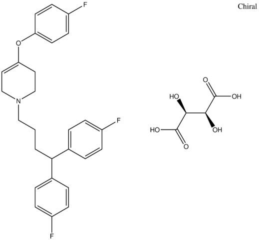 1-[4,4-bis(4-fluorophenyl)butyl]-4-(4-fluorophenoxy)-1,2,3,6-tetrahydropyridine, D-tartrate salt