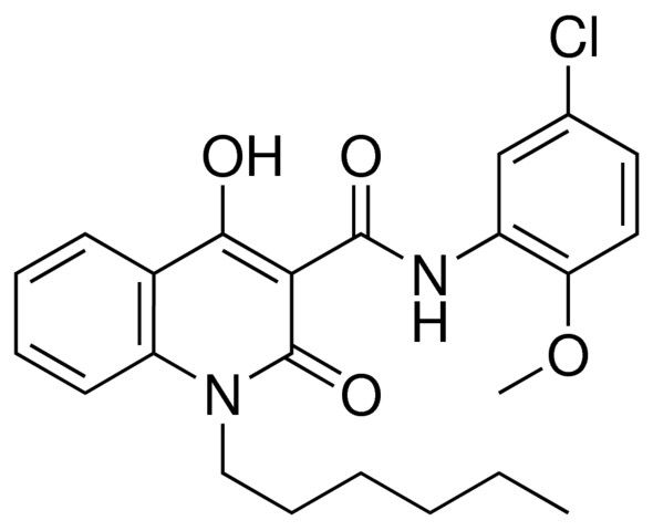 1-HEXYL-4-HO-2-OXO-1,2-2H-QUINOLINE-3-CARBOXYLIC ACID (5-CL-2-MEO-PHENYL)-AMIDE