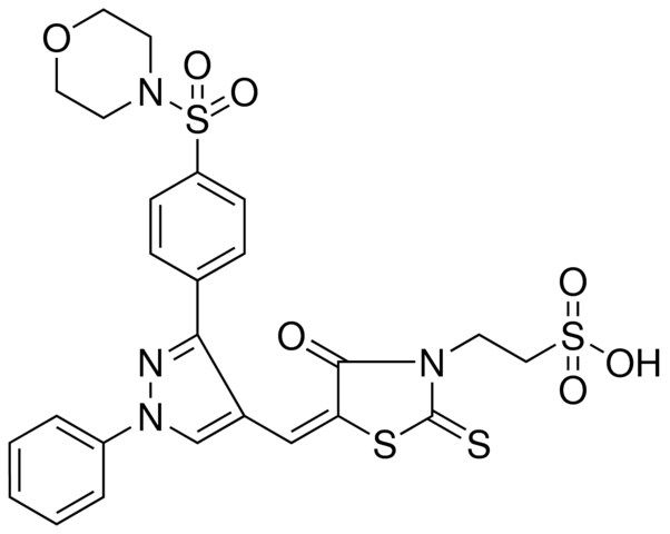 2-[(5E)-5-({3-[4-(4-MORPHOLINYLSULFONYL)PHENYL]-1-PHENYL-1H-PYRAZOL-4-YL}METHYLENE)-4-OXO-2-THIOXO-1,3-THIAZOLIDIN-3-YL]ETHANESULFONIC ACID